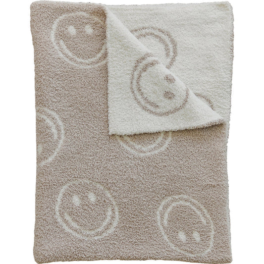 smiley taupe plush blanket • lovey 15x20
