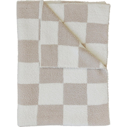 taupe checkered plush blanket • lovey 15x20