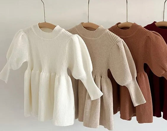 knit sweater puff sleeve dress