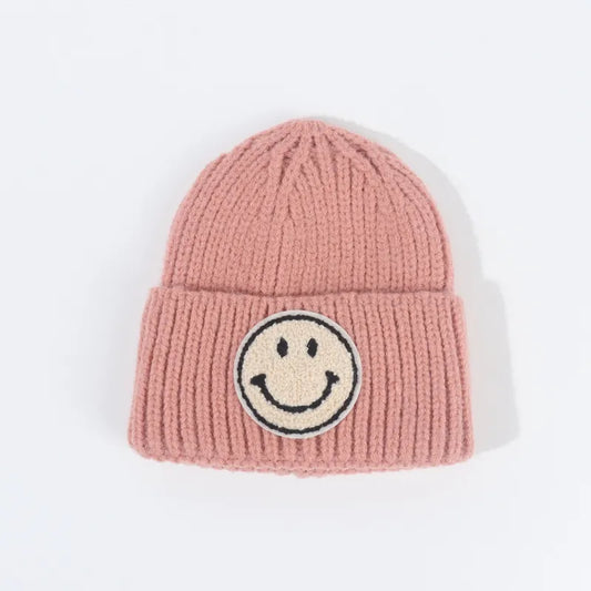 happy face kids beanie • pink