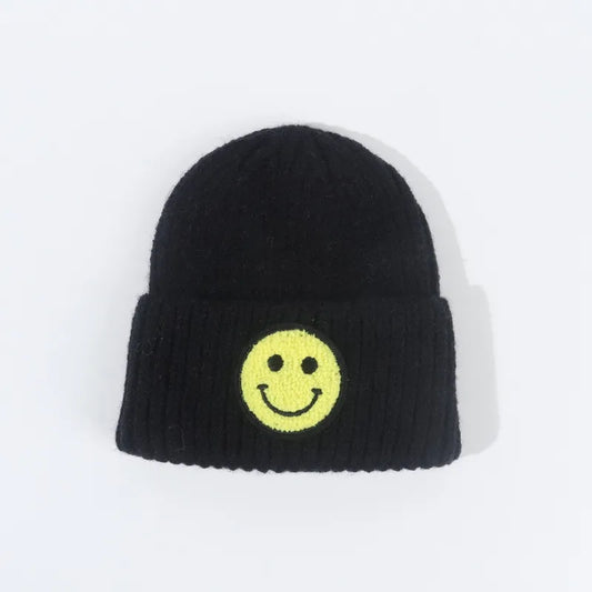 happy face kids beanie • black