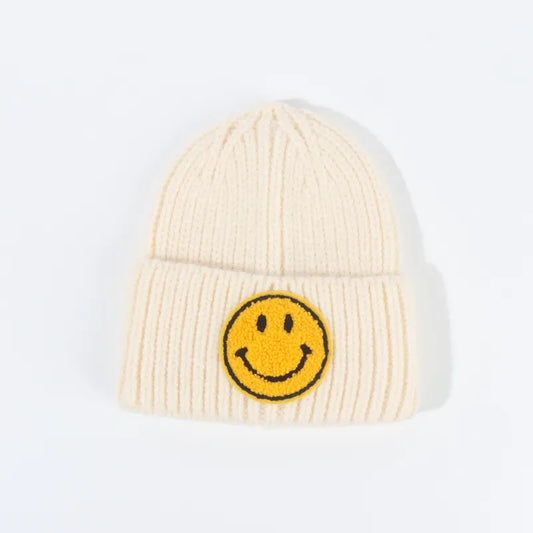 happy face kids beanie • cream