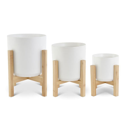 modern white ceramic pots + bamboo stands - Ivory Soul