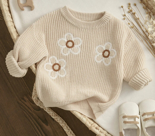 embroidered knit daisy sweater