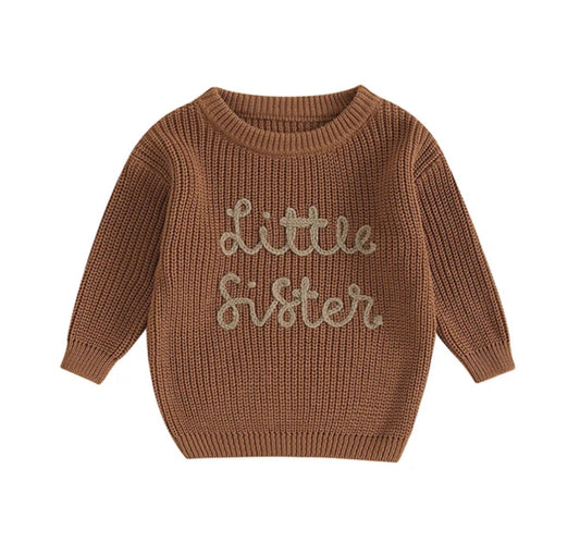 little sister embroidered sweater • brown