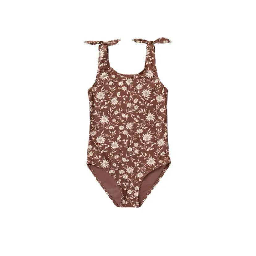 floral one piece tie shoulder swimsuit - Ivory Soul