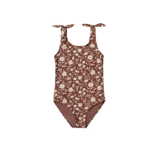 floral one piece tie shoulder swimsuit