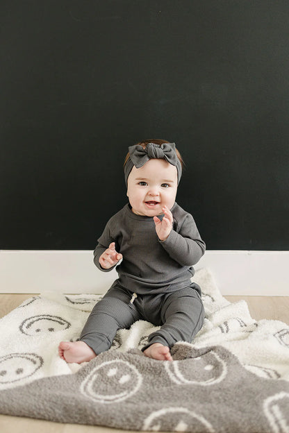 charcoal smiley taupe plush blanket