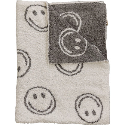 charcoal smiley taupe plush blanket