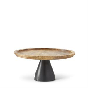 mango wood cake stand/riser with black metal base