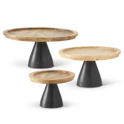 mango wood cake stand/riser with black metal base