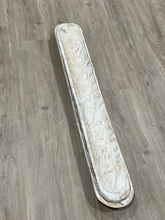 long white distressed wood dough bowl