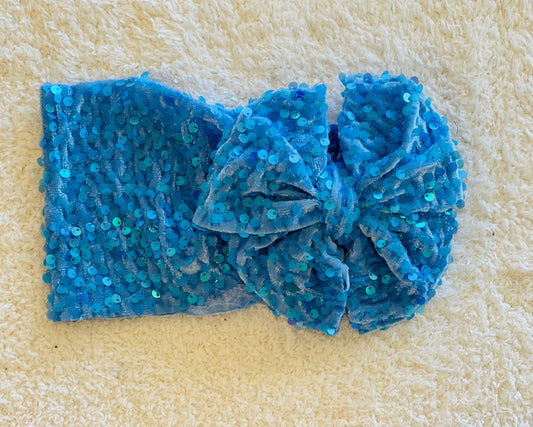 blue velvet sequin bow