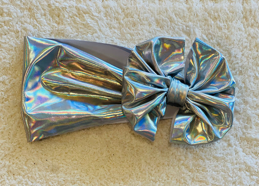 silver holographic bow