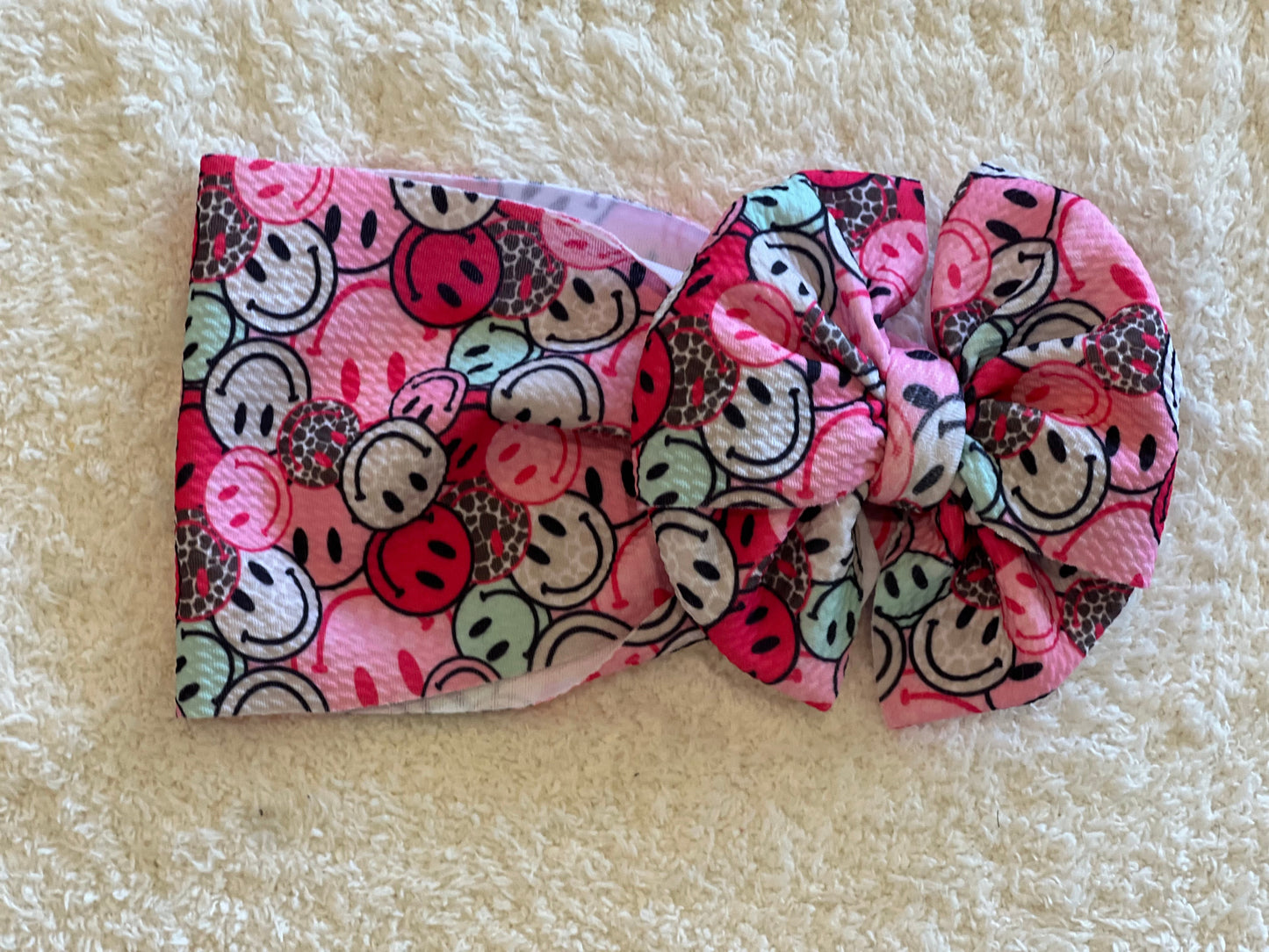 hot pink cheetah happy faces bow