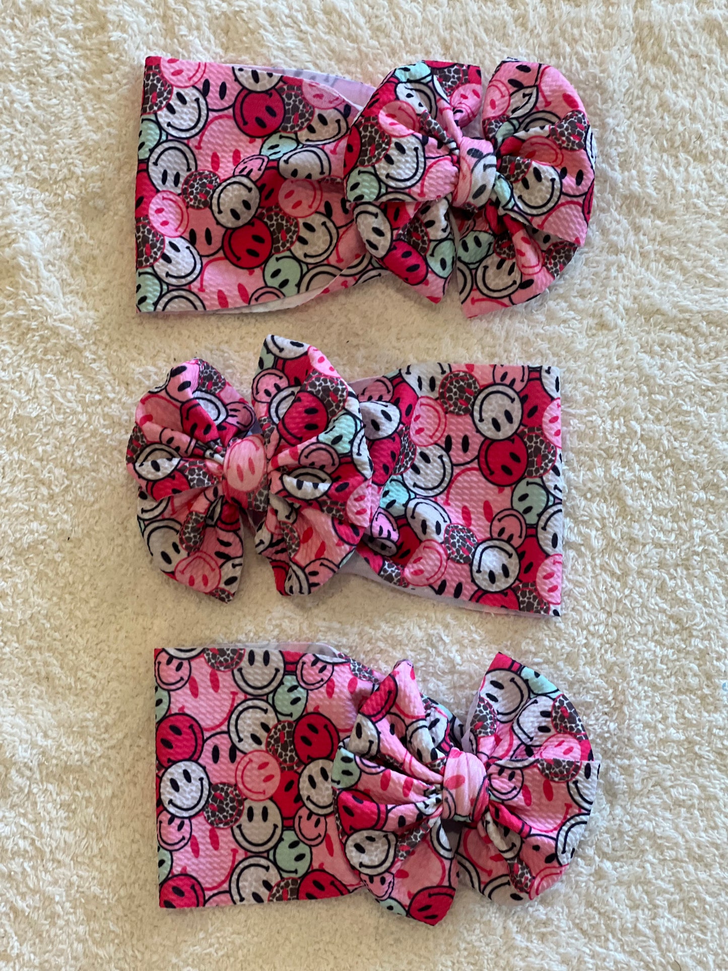 hot pink cheetah happy faces bow