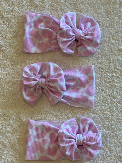 light pink cow print bow