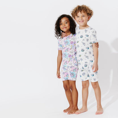 Comic Purple Bamboo Kids Pajama Short Set - Ivory Soul