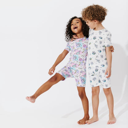 Comic Purple Bamboo Kids Pajama Short Set - Ivory Soul