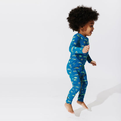 Monaco Blue Bamboo Convertible Footie - Ivory Soul