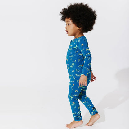 Monaco Blue Bamboo Convertible Footie - Ivory Soul