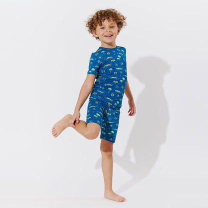 Monaco Blue Bamboo Kids Pajama Short Set