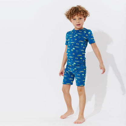 Monaco Blue Bamboo Kids Pajama Short Set