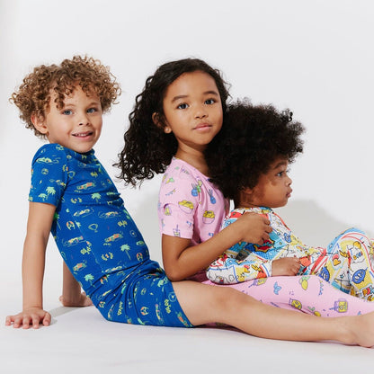 Monaco Blue Bamboo Kids Pajama Short Set