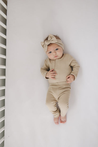 Oatmeal Organic Snap Long Sleeve Ribbed Bodysuit