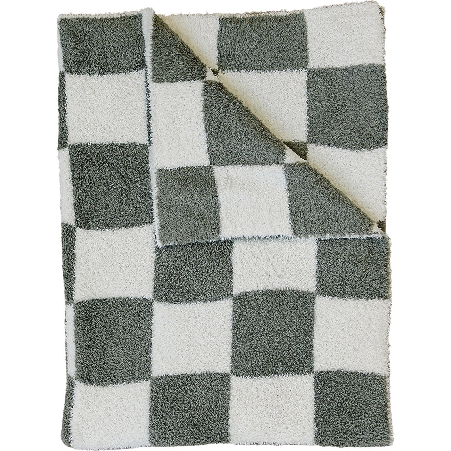 Green Checkered Plush Blanket - Ivory Soul