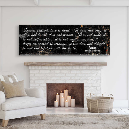 1 Corinthians 13: 'Love Is Patient' - Rustic Christian Wall Art, Religious Decor for Living Room