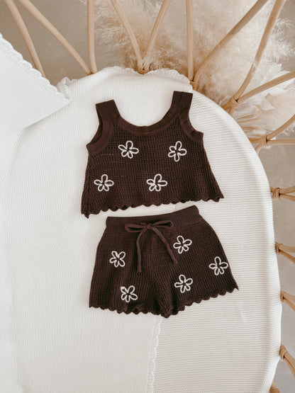 daisy knit tie set - espresso