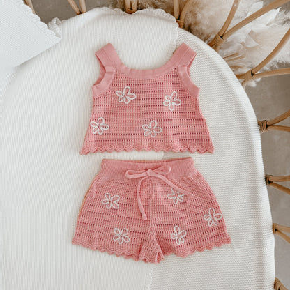 daisy knit tie set - blush