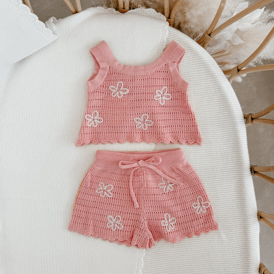 daisy knit tie set - blush