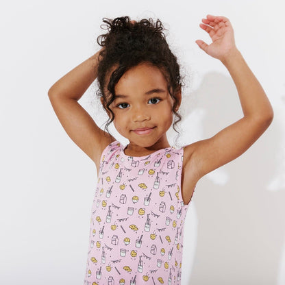 Milk & Cookies Pink Bamboo Girls' Sleeveless Dress - Ivory Soul