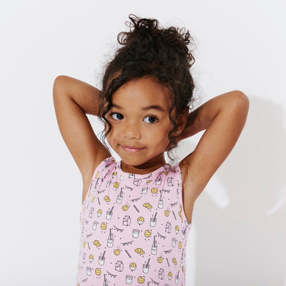 Milk & Cookies Pink Bamboo Girls' Sleeveless Dress - Ivory Soul