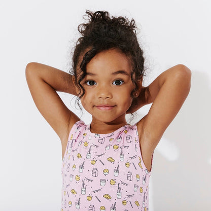 Milk & Cookies Pink Bamboo Girls' Sleeveless Dress - Ivory Soul