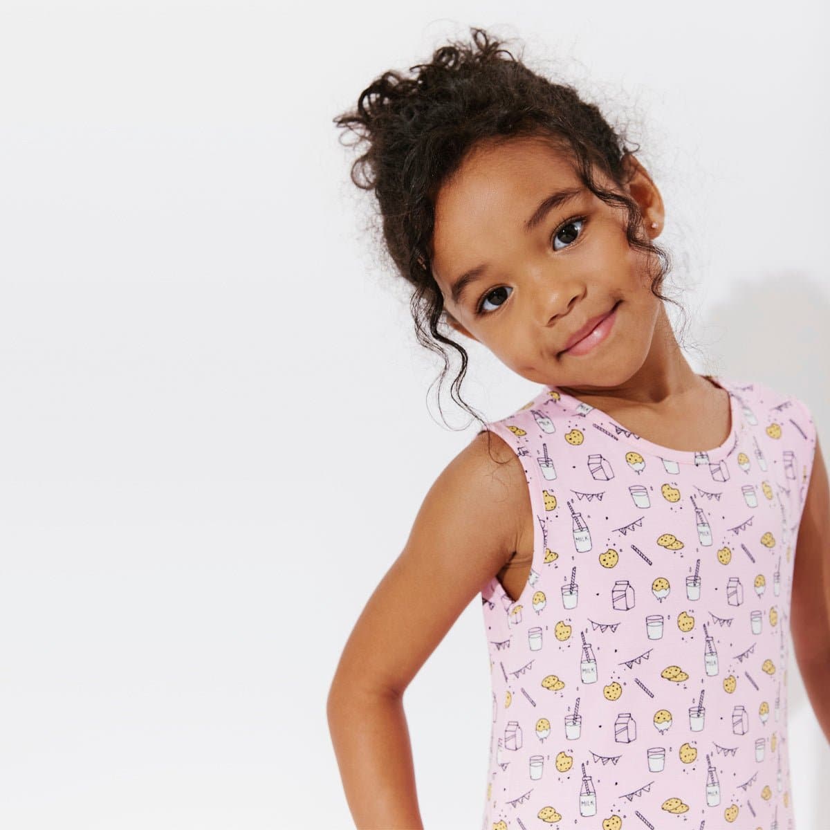 Milk & Cookies Pink Bamboo Girls' Sleeveless Dress - Ivory Soul
