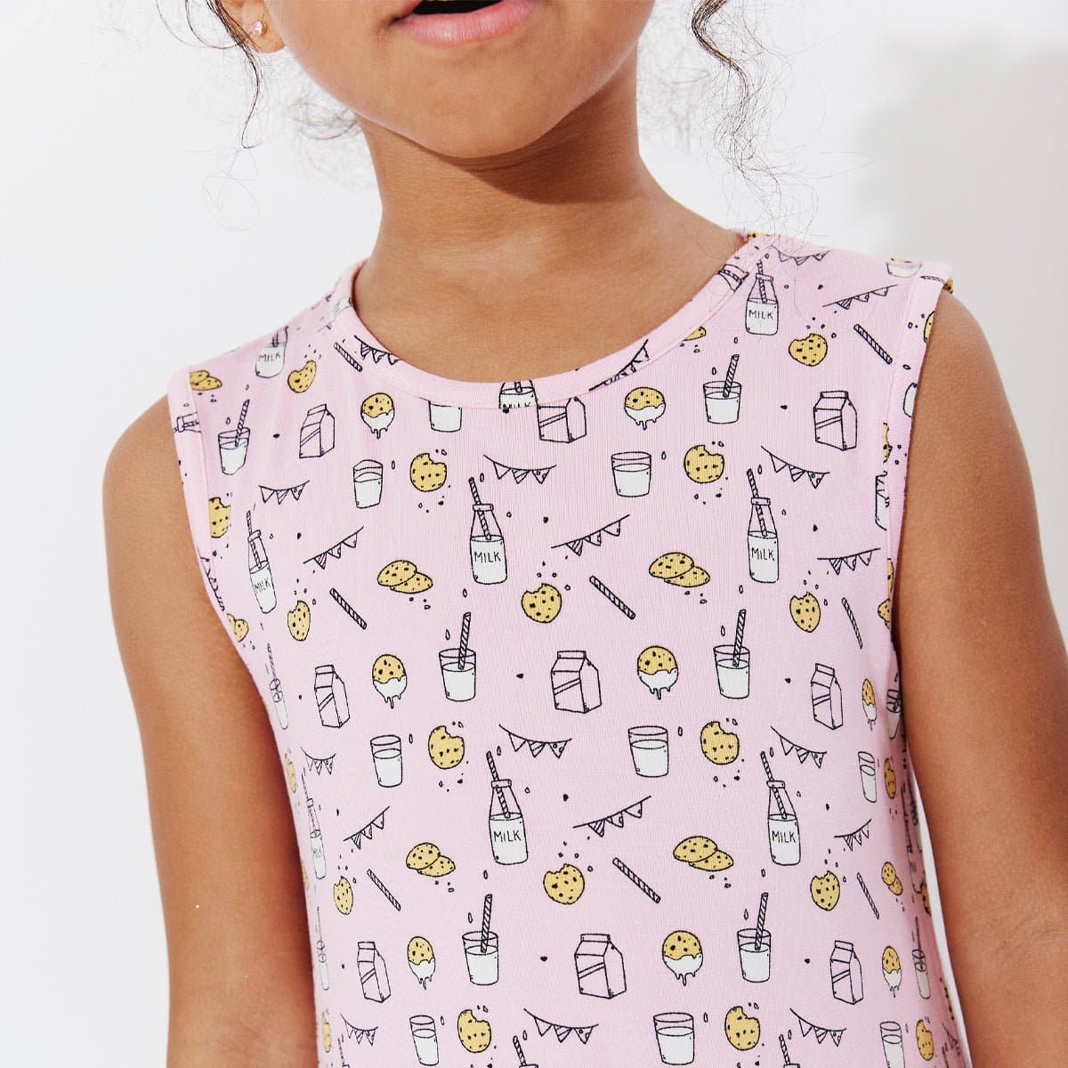 Milk & Cookies Pink Bamboo Girls' Sleeveless Dress - Ivory Soul