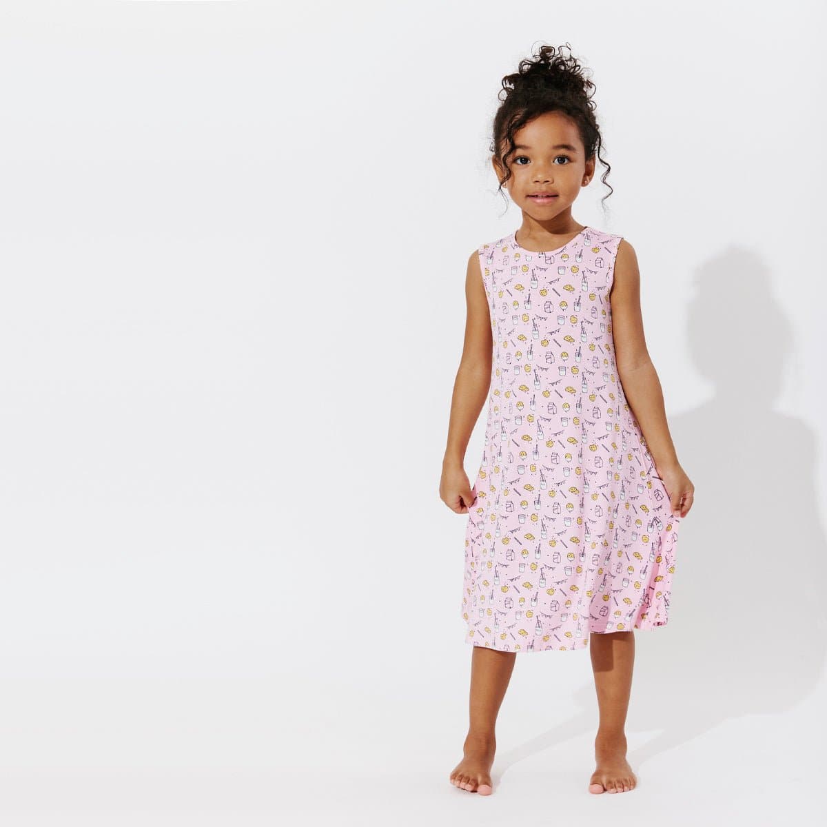 Milk & Cookies Pink Bamboo Girls' Sleeveless Dress - Ivory Soul