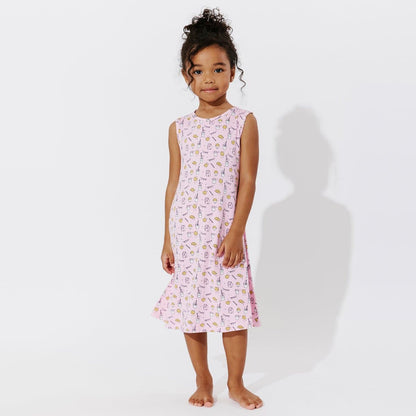 Milk & Cookies Pink Bamboo Girls' Sleeveless Dress - Ivory Soul