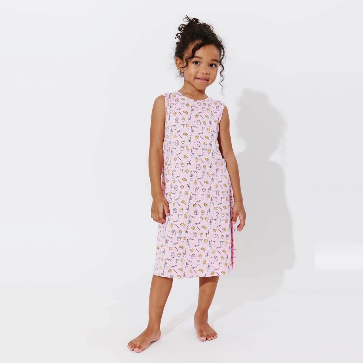 Milk & Cookies Pink Bamboo Girls' Sleeveless Dress - Ivory Soul