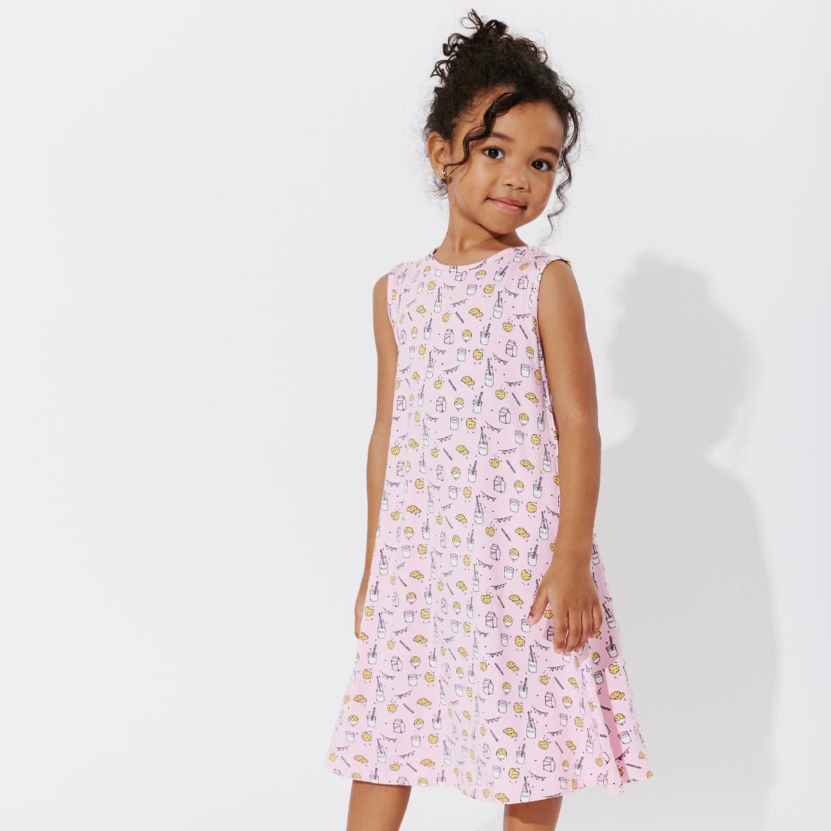 Milk & Cookies Pink Bamboo Girls' Sleeveless Dress - Ivory Soul