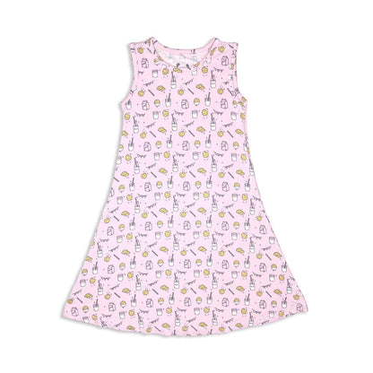 Milk & Cookies Pink Bamboo Girls' Sleeveless Dress - Ivory Soul