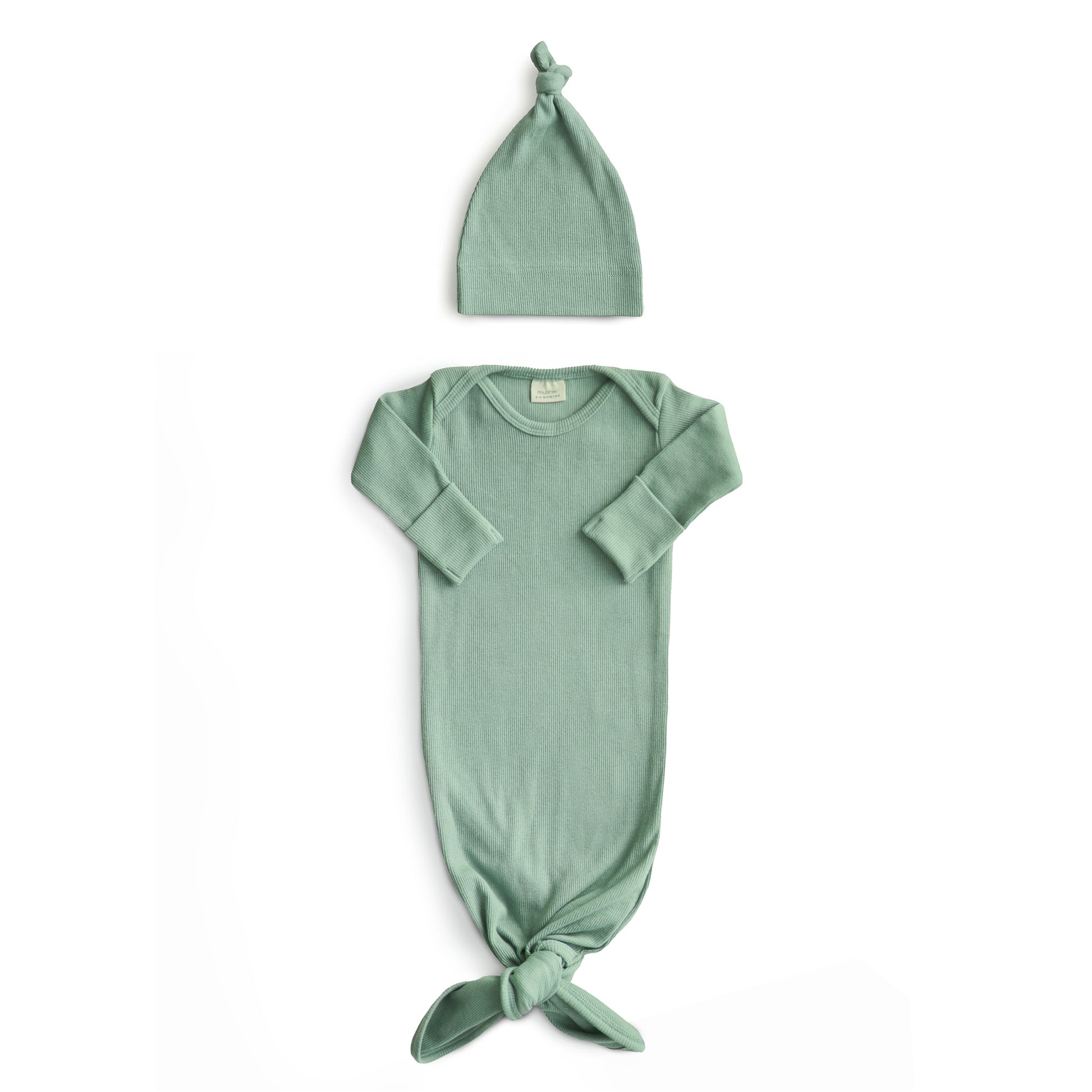 Ribbed Knotted Baby Gown + Beanie Set - Ivory Soul