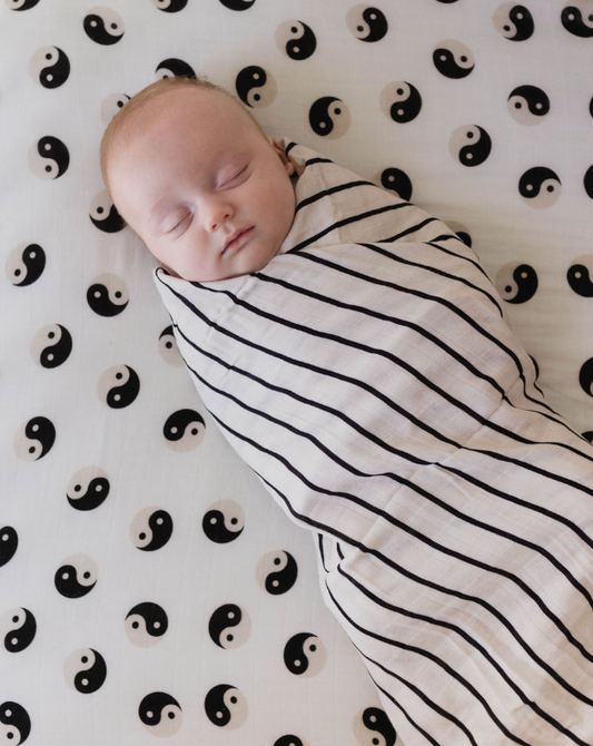 Muslin Swaddle | Grey & Black Stripe - Ivory Soul