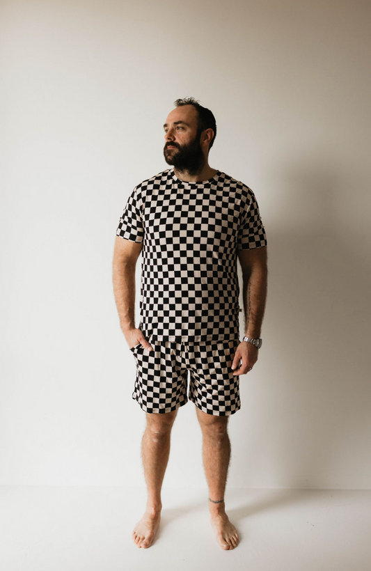 Men's Bamboo Short Pajamas | Black Checkerboard