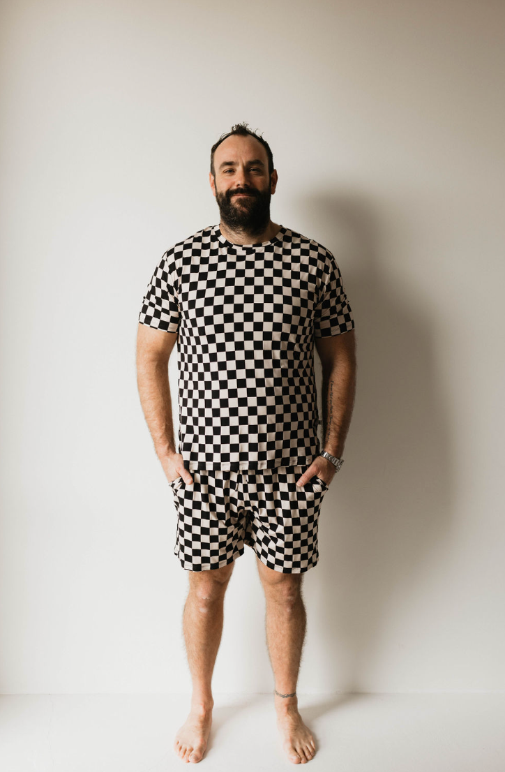 Men's Bamboo Short Pajamas | Black Checkerboard