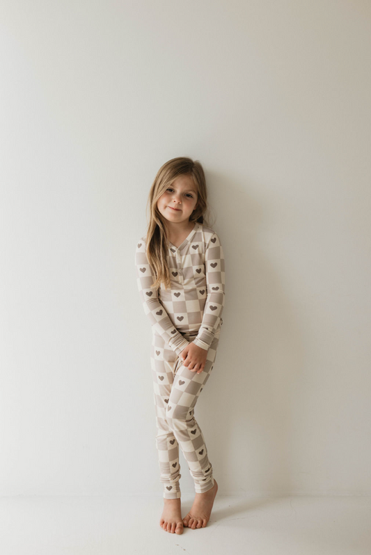 Bamboo Two Piece Pajama | Check Your Heart - Ivory Soul