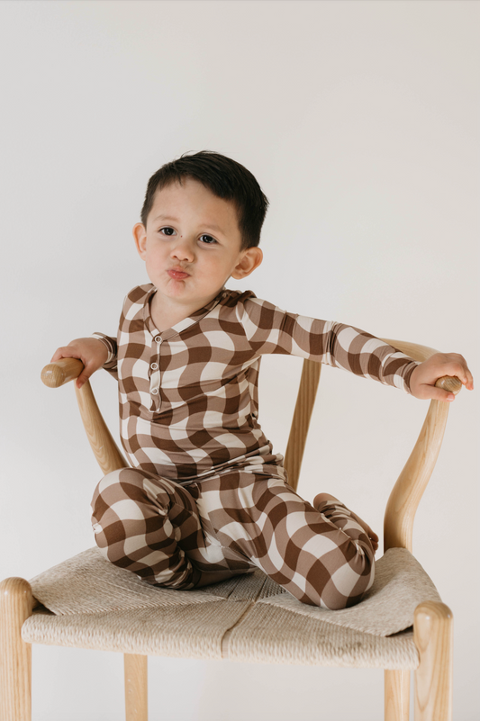 Bamboo Two Piece Pajamas | Groovy Gingham - Ivory Soul